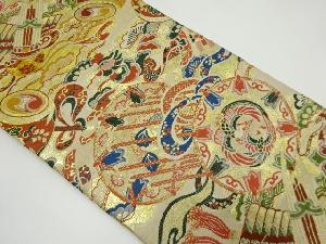 アンティーク　古楽器に鳳凰模様織り出し名古屋帯（材料）